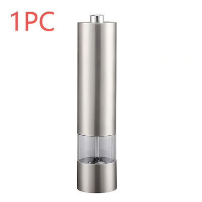 1/2 piezas de molinillos de sal y pimienta eléctricos de acero inoxidable - Funcionan con batería y luz LED - Molinillo de especias automático de una mano con ajuste de grosor - Gadget de cocina