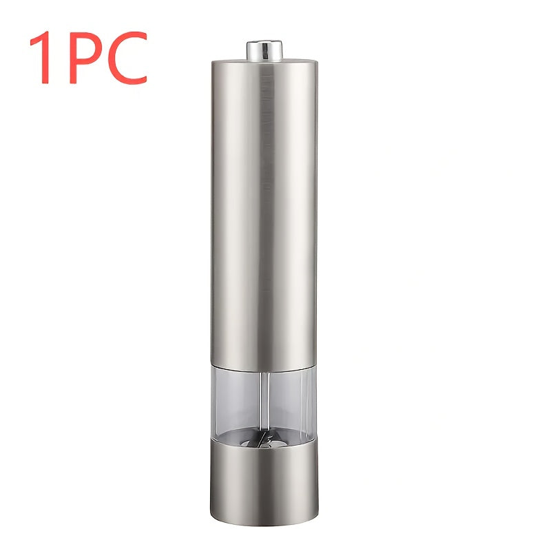 1/2 piezas de molinillos de sal y pimienta eléctricos de acero inoxidable - Funcionan con batería y luz LED - Molinillo de especias automático de una mano con ajuste de grosor - Gadget de cocina