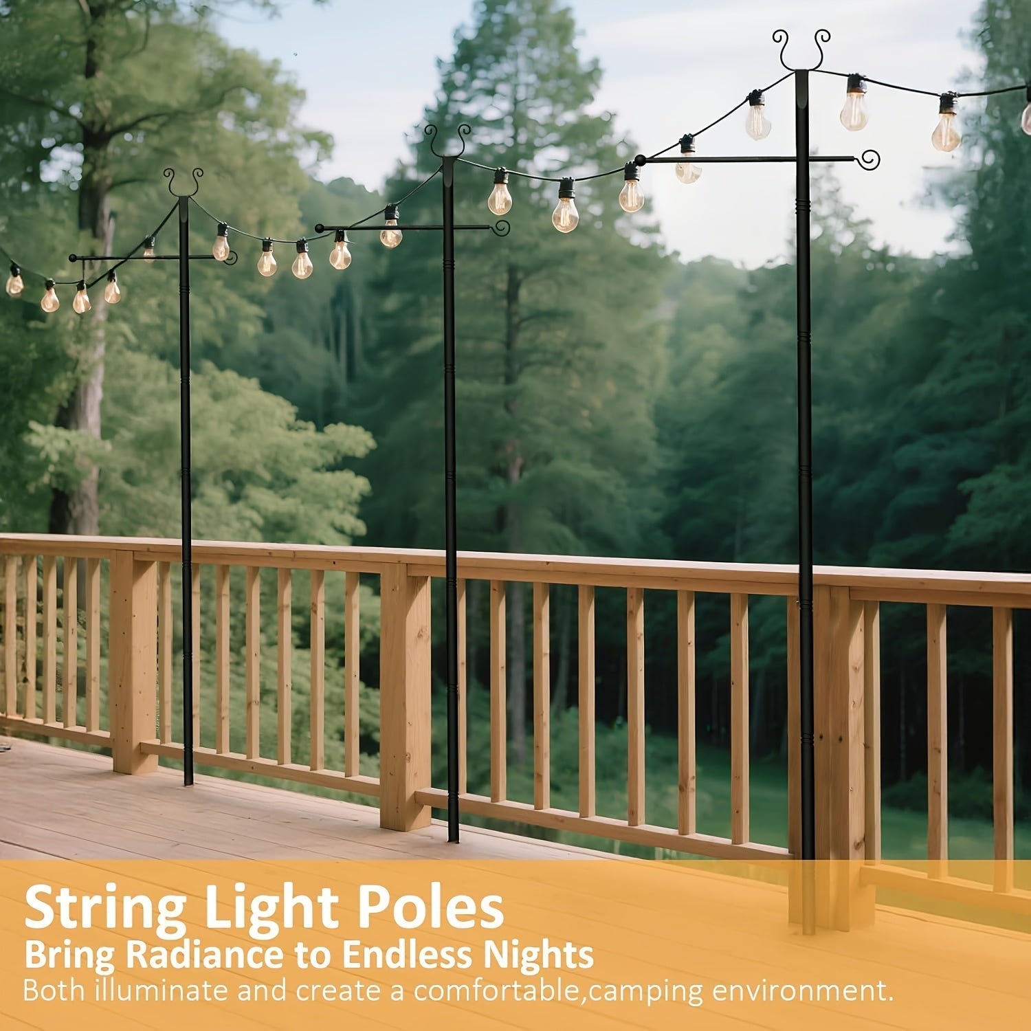 2 Paquetes de Columnas de Luces de Cuerda de Metal Pesado - 10 pies (3,05 metros) de Columnas Ajustables para Exteriores con Grueta, No Se Necesita Cableado para Patio, Muelle, Jardín, Boda - Columnas de Iluminación Duraderas y Resistentes al Tiempo, Dec