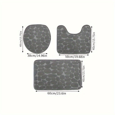 Juego de 3 piezas de alfombra de baño con patrón geométrico, coral de memoria de espuma de fleece, tejido de punto antideslizante con contorno en U para inodoro, rápido secado, suave, hecho a máquina de poliéster - Accesorios de baño universales para día