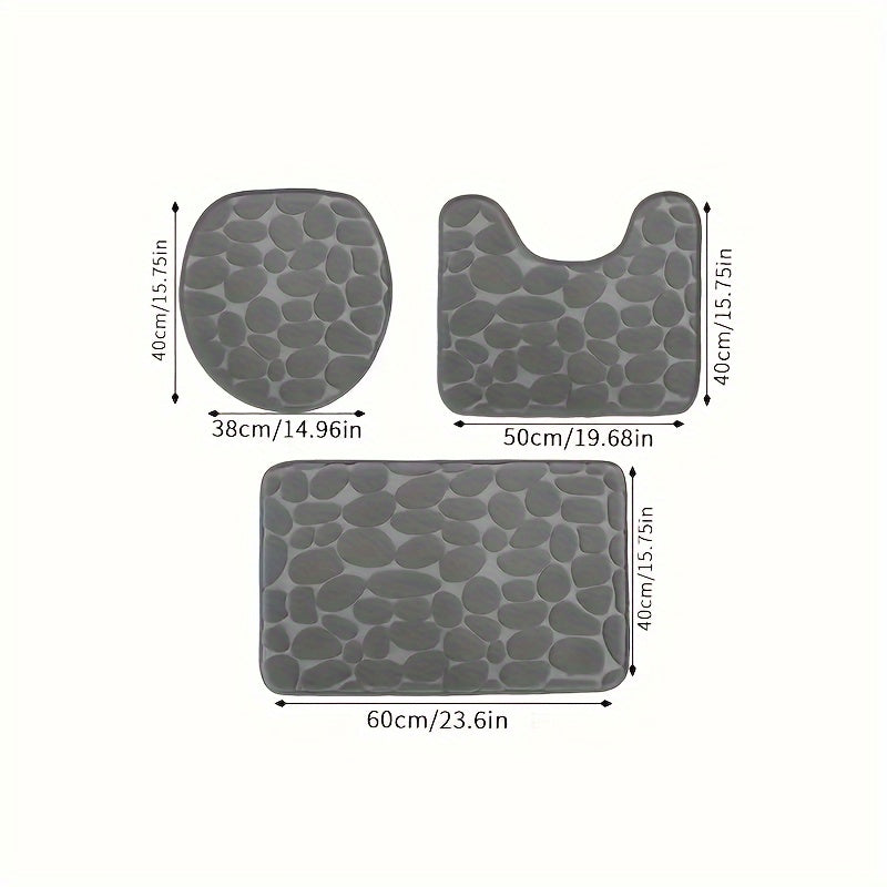 Juego de 3 piezas de alfombra de baño con patrón geométrico, coral de memoria de espuma de fleece, tejido de punto antideslizante con contorno en U para inodoro, rápido secado, suave, hecho a máquina de poliéster - Accesorios de baño universales para día