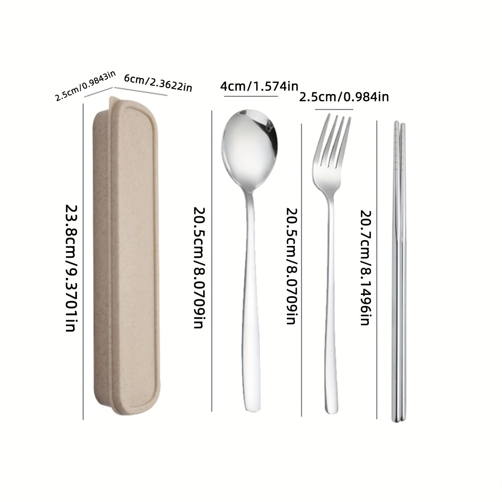 Juego de Cubiertos Portátiles de Acero Inoxidable de 4 Piezas - Duraderos, Resistentes al Óxido, Tenedores, Cucharas y Palillos con Estuche de Viaje - Ideal para Cenas de Bistec, Reuniones al Aire Libre, Camping, Senderismo, Picnics y Uso Diario