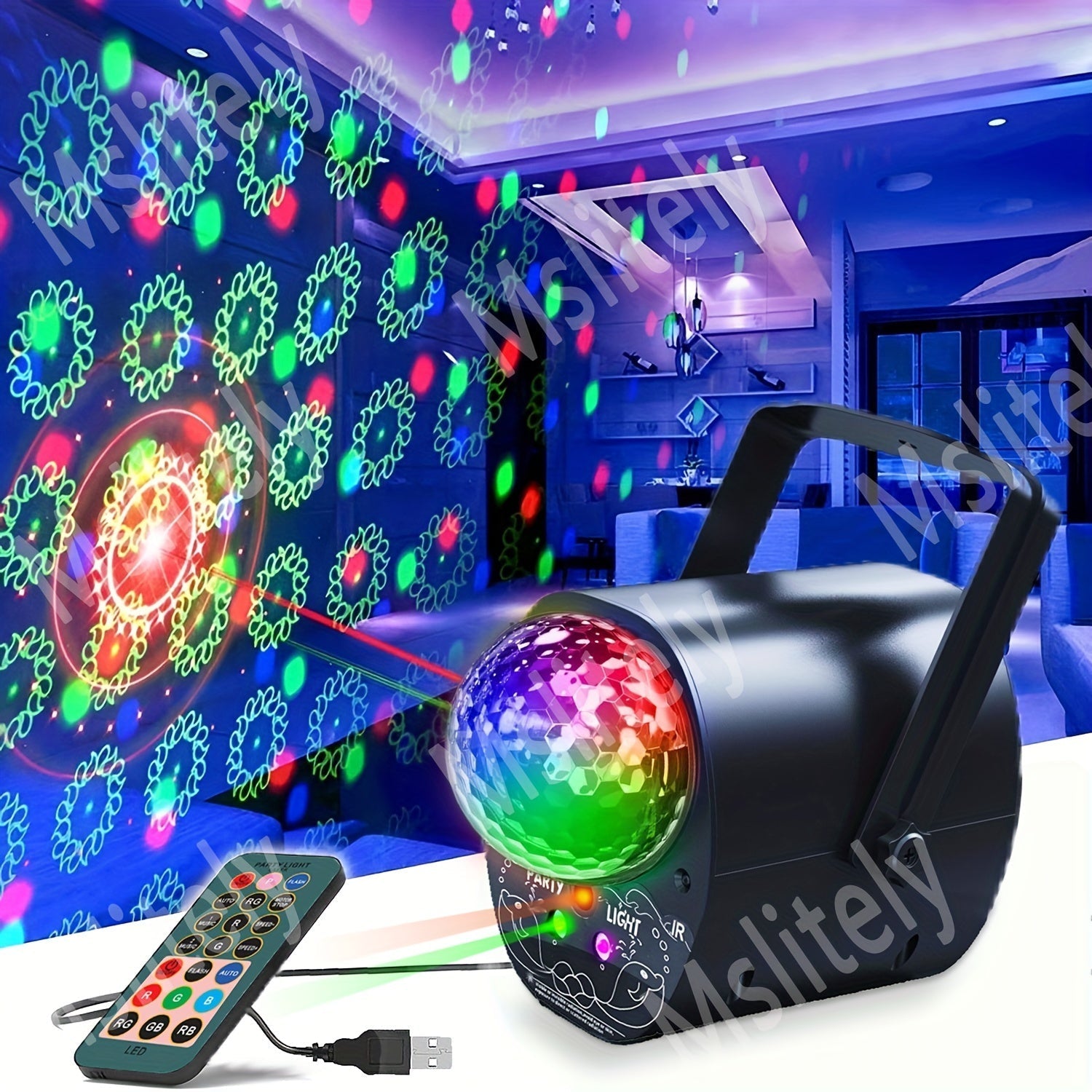 Luz LED Disco Ball 3 en 1 con cable USB de 3 metros, prisma giratorio de colores y control remoto - Decoración de fiesta portátil para hogar, club, eventos, iluminación de eventos, iluminación vibrante, construcción duradera