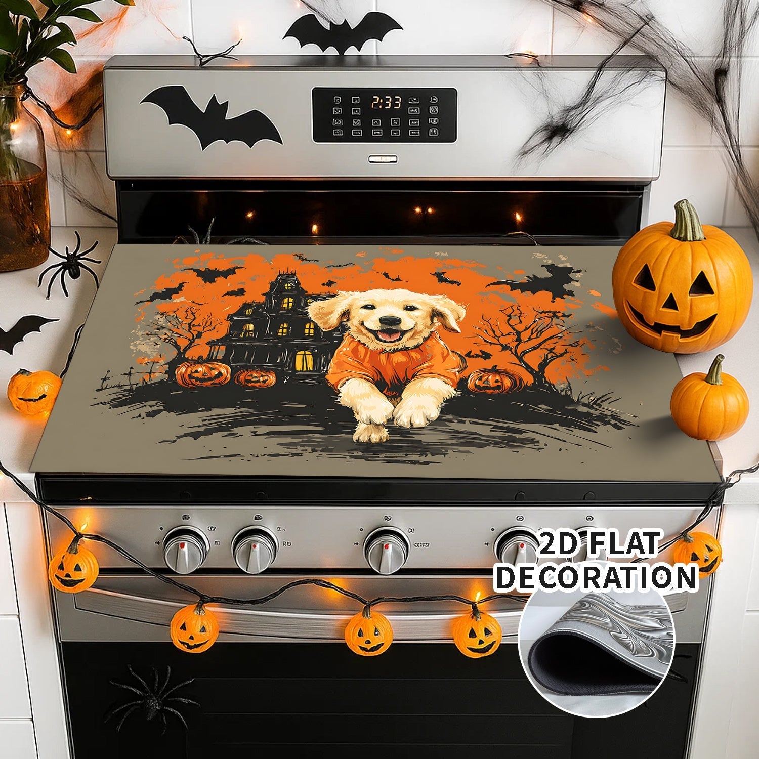 Tapete Protector de Estufa 2D Plano con Forro de Goma, Decoración de Cocina para Halloween - Ideal para Cualquier Cocina, 1 Pieza