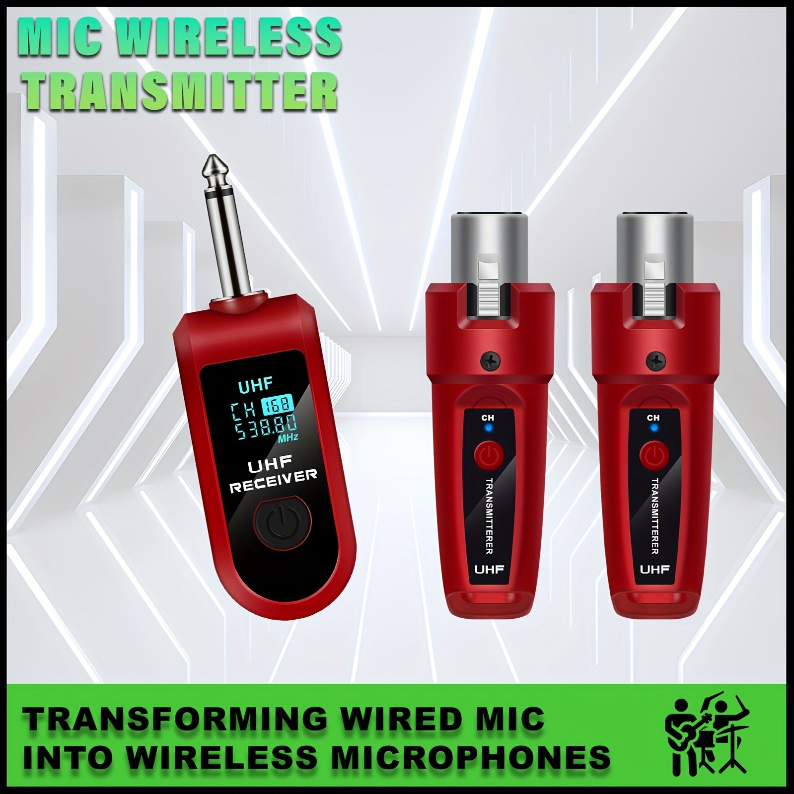 Adaptador transmisor receptor inalámbrico para micrófonos dinámicos [Sistema inalámbrico para micrófonos dinámicos], sistema de micrófono inalámbrico con adaptador transmisor receptor XLR, compatible con sistema XLR, conector de 6.35 mm, recargable por U