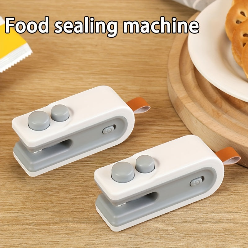Máquina selladora de bolsas de aperitivos portátil mini blanca, selladora de calor 2 en 1 recargable con cortador, adecuada para volver a sellar bolsas de plástico y mantener los alimentos frescos, selladora compacta con cuchilla, selladora de vacío con