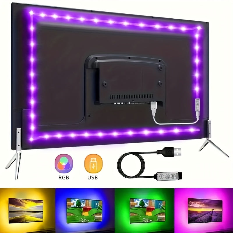 Tira de luces LED RGB con alimentación USB para decoración de habitación - Control de 3 botones, luz trasera para TV con cambio de color, longitudes de 1 a 40 m