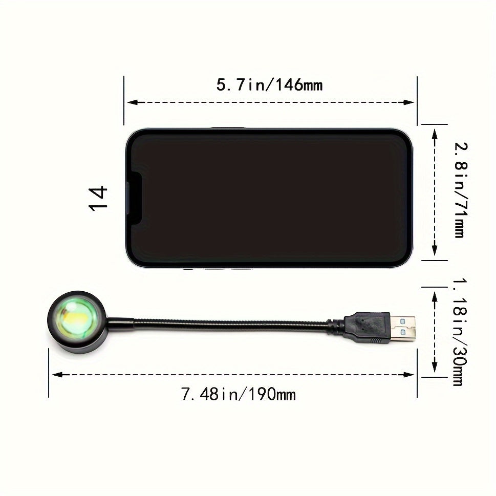 1 pza. Proyector de luz de atardecer, luz LED de atardecer colores pastel, luz de arco iris de noche, luz portátil USB, proyector de luz de atardecer romántica a 360 grados para fotografías/fiestas/decoración del hogar/accesorio de dormitorio o sala de e