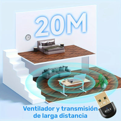 Adaptador sin varillas 5.4 BT, Receptor sin varillas USB, Compatible con Windows 11/10/8.1 Plug & Play Mini Receptor y Transmisor sin varillas 5.4+EDR, Compatible Retrocompatible Automáticamente con 5.3/5.1/5.0/4.2/4.1/4.0 y Otras Versiones para Auricula