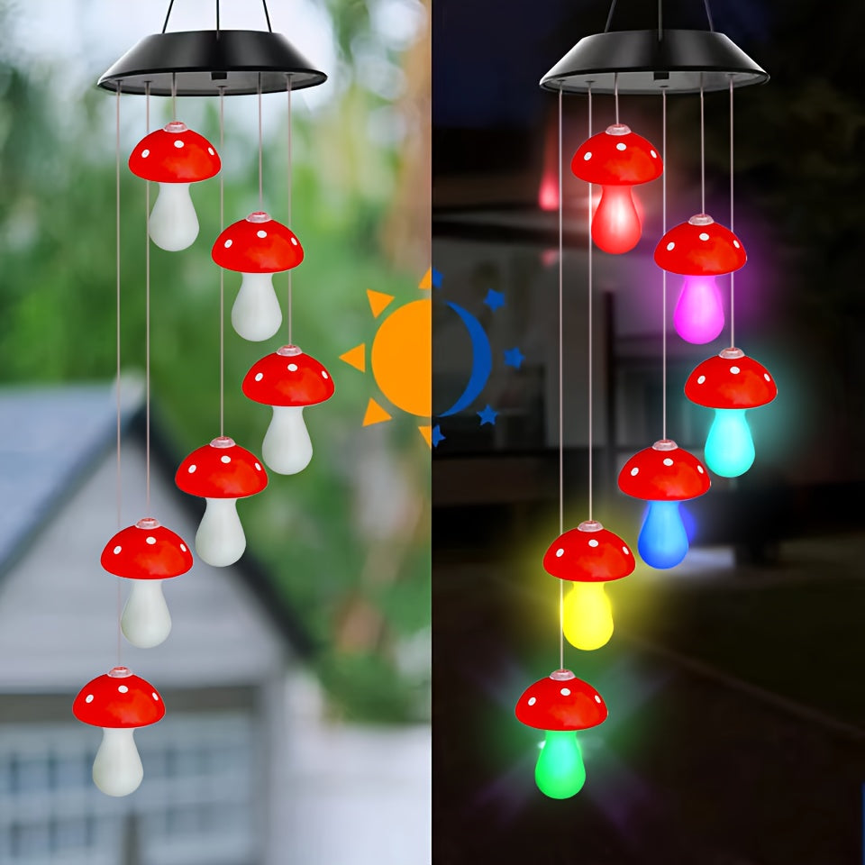 1pc Luz de jardín de hongos rojos de cambio de color alimentada por energía solar, acabado de metal pulido, material PC, adecuada para decoraciones de San Valentín, Día de la Independencia, Navidad, Año Nuevo, Ramadan, decoración colgante al aire libre,