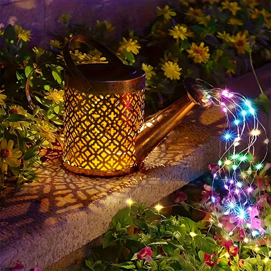 1pc Regadera de Metal con Luces LED Cambiantes de Colores y Carga Solar - Iluminación Decorativa para Jardín Exterior, Eficiente en Energía, Ideal para Casa Nueva, Navidad, Pascua o Día de la Madre, Luces Solares para Jardín
