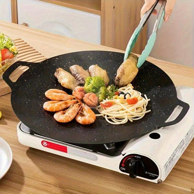 1 pieza de parrilla de BBQ coreana, circular antiadherente, hierro fundido, acero inoxidable, sin carga, con plato de barbacoa de hierro fundido, para hogar y exteriores, suministros de cocina para el hogar