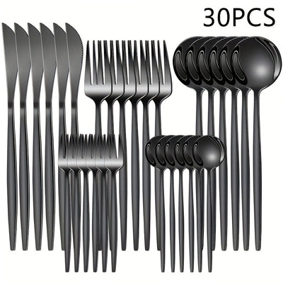 Juego de Cubiertos de Acero Inoxidable con Espejo, 30 Piezas, Apto para Lavavajillas, Ideal para 6 Personas, Incluye Cuchillos, Tenedores y Tenedores de Postre, Colección Duradera para Cocinas Hogareñas y Restaurantes