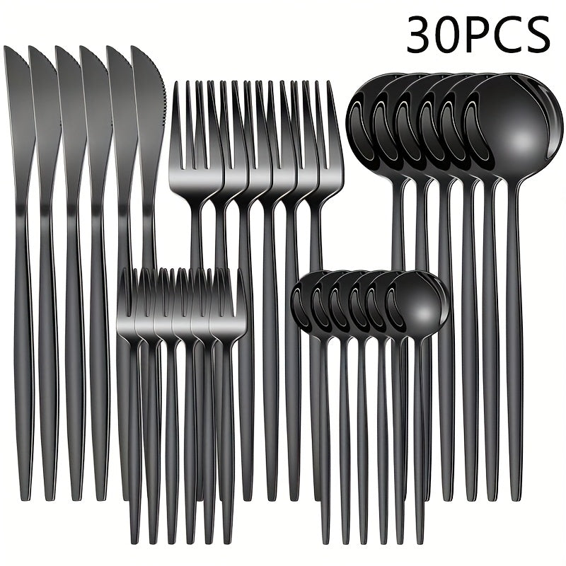 Juego de Cubiertos de Acero Inoxidable con Espejo, 30 Piezas, Apto para Lavavajillas, Ideal para 6 Personas, Incluye Cuchillos, Tenedores y Tenedores de Postre, Colección Duradera para Cocinas Hogareñas y Restaurantes