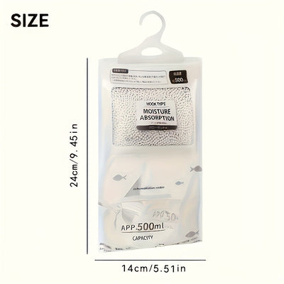 5-Unidad Paquete Grande Bolsas de Absorción de Humedad de 500ml para Ropa - Sin Electricidad, Sin Requerimiento de Energía, Alta Capacidad para Armario y Deshumidificación en el Hogar, Blanco con Acentos Azules, Absorción de Humedad|Diseño Transparente|V