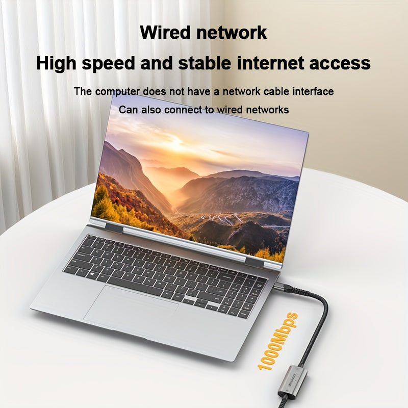 Adaptador USB-C a Gigabit Ethernet, convertidor de puerto de red RJ45 de 90 grados, adaptador de red Type-C plug and play, compatible con MacBook/Huawei/para portátiles for lenovo, modo de alimentación sin carga, amigable con Homekit, método de control d
