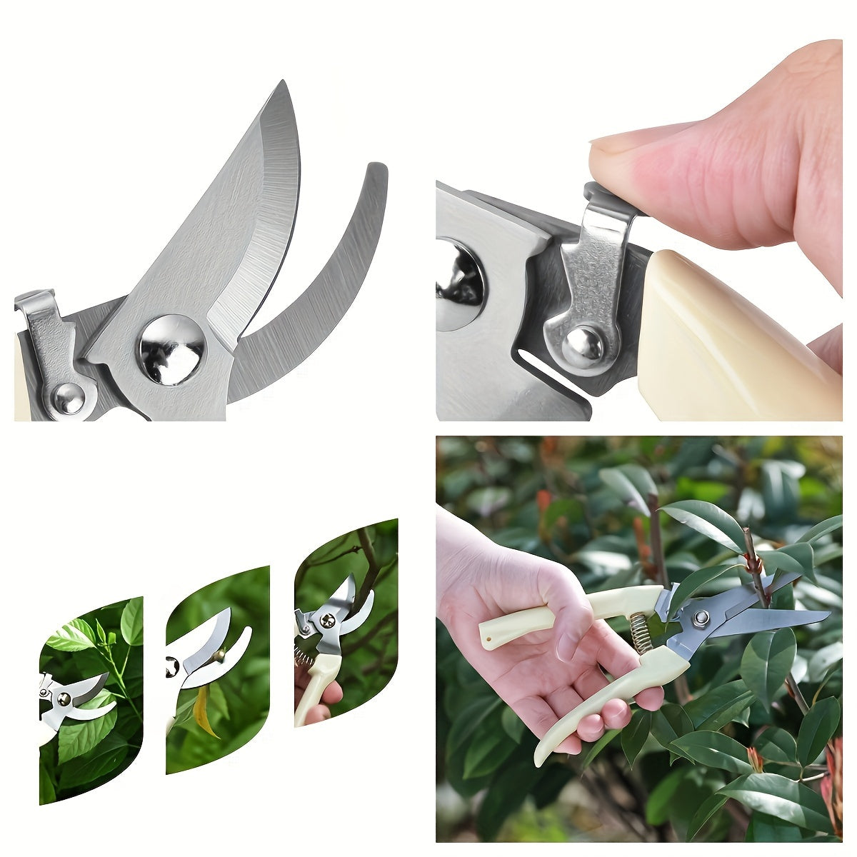 Tijeras de podar multifuncionales de acero inoxidable, tijeras de jardinería, tijeras específicas para jardín, cortadores de ramas de flores, tijeras de hoja curva y recta, para recortar plantas en macetas, 2 piezas