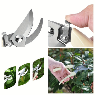 Tijeras de podar multifuncionales de acero inoxidable, tijeras de jardinería, tijeras específicas para jardín, cortadores de ramas de flores, tijeras de hoja curva y recta, para recortar plantas en macetas, 2 piezas