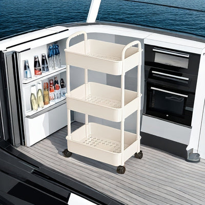 Carro de Almacenamiento Rodante Resistente - Organizador Móvil de 3 Niveles con Ruedas, Unidad de Estantería Ahorradora de Espacio para Cocina, Baño, Dormitorio y Oficina - Ruedas Fáciles de Desplazar, Construcción en Plástico Robusto - Solución de Almac
