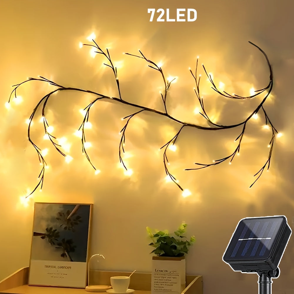 1 juego de luces solares de ramas de ratán, 72/96 LED cálidos, 8 modos, decoración interior y exterior para árbol de sauce, ideal para cenador, jardín, fiestas, cafetería y decoración de balcón