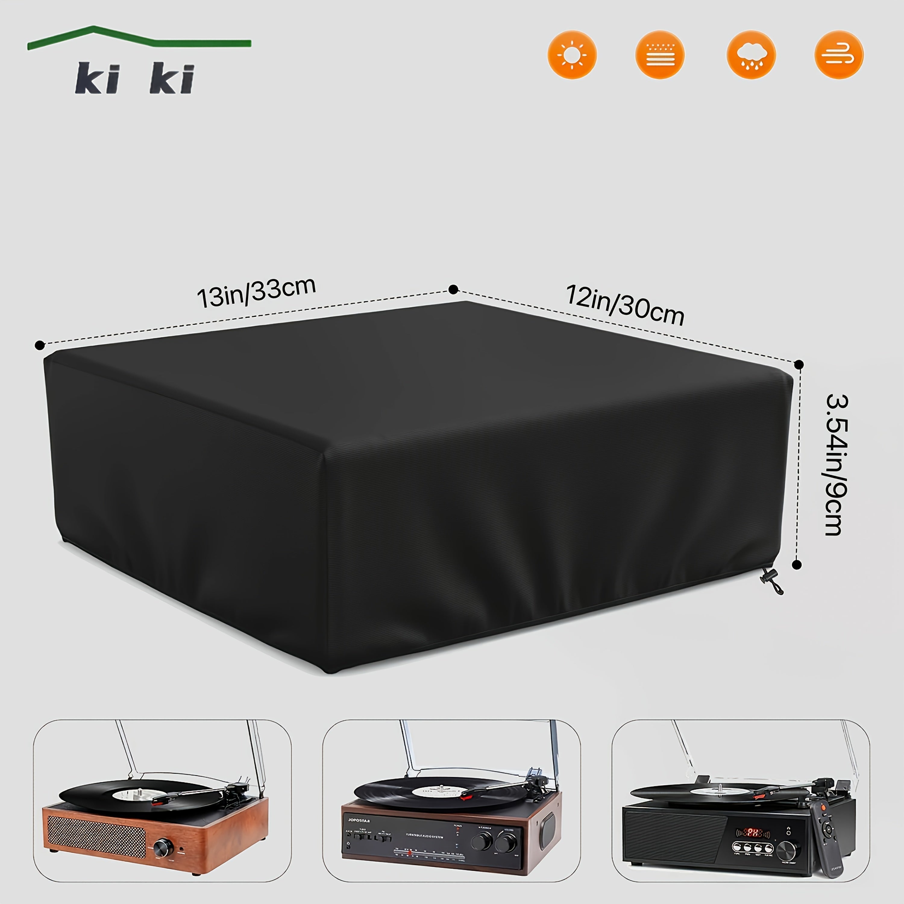 Funda para tocadiscos, cubierta antipolvo para reproductores de vinilo, cubierta exterior resistente a rayones y antideslizante para equipos de audio, compatible con la mayoría de los tocadiscos (negro/gris)