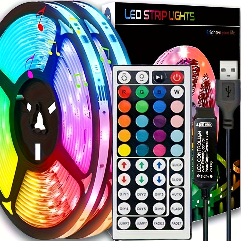 1/30m Tira de Luces LED RGB con Control Remoto de 44 Teclas - Alimentación USB, Ajustes de Brillo y Temporizador, para Fiestas, Hogar, Navidad, Halloween, Decoración Interior - Instalación Fácil con Función de Memoria, Iluminación Festiva, Colores Dinámi
