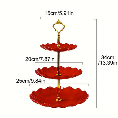 1pc Elegante Soporte para Pastel de 3 Niveles en Verde y Blanco, con Detalles Dorados - Diseño Floral, Material PP Duradero - Ideal para Fiestas de Té, Bodas, Reuniones - Perfecto para Exhibición de Postres y Uso en la Cocina, Suministros para Decoración