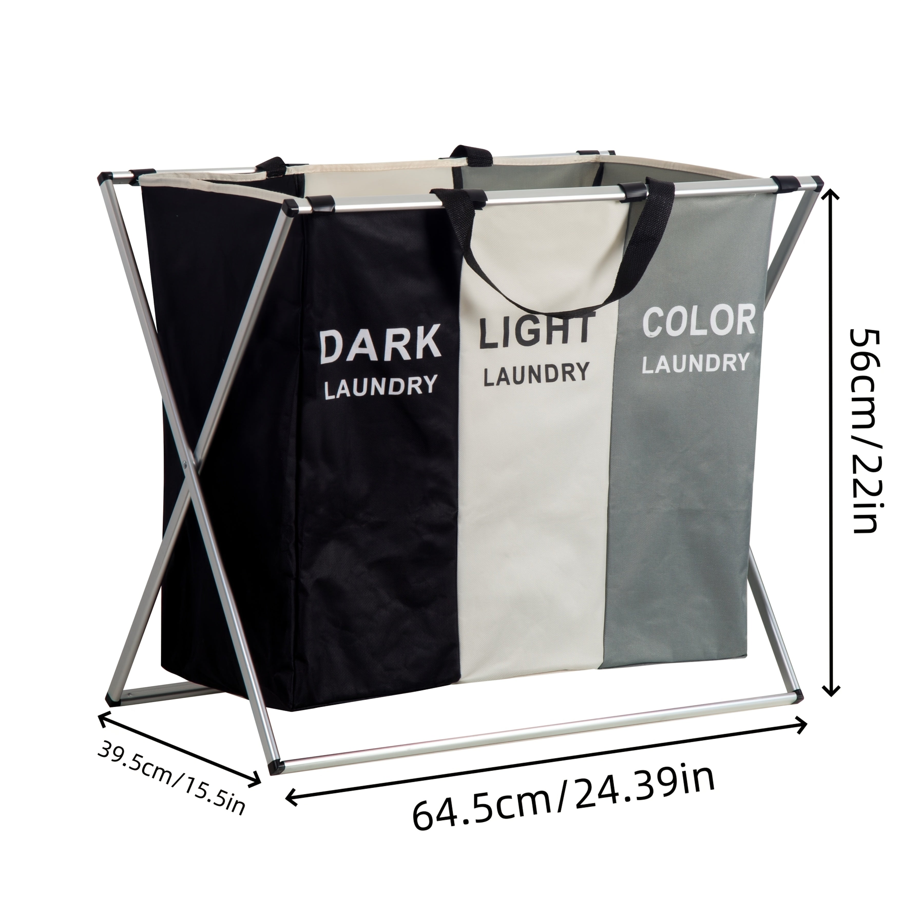 3 contenedores plegables para clasificar la ropa - Nylon duradero, asas fáciles de agarrar, hamaca de ropa portátil para dormitorio, baño, armario - Ideal para separar la ropa oscura, clara y de colores, solución para clasificar la ropa | Accesorio moder