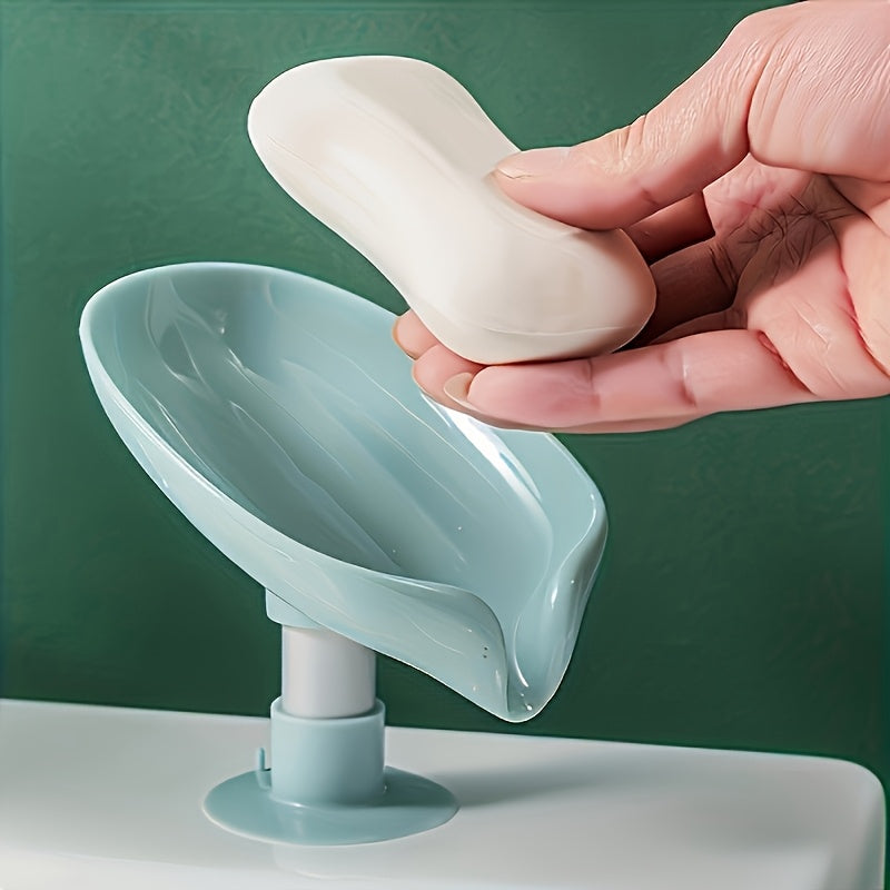 Porta jabón con diseño de hoja elegante y sistema de drenaje – Fuerte succión, fácil instalación, mantiene el jabón seco y decora el baño con estilo, hecho de plástico duradero, accesorio para baño