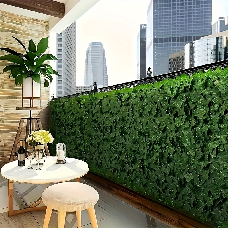 4 piezas de 400 cm x 50 cm de panel de pantalla de valla de verde de hiedra - Pantalla de privacidad exterior resistente a la radiación UV, adecuada para patio, balcón, jardín, decoración de interior/exterior de vegetación, diseño de plantas de alta gama