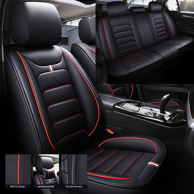 Protector de asiento de coche de temporada universal de 5 plazas, transpirable, con cojín de piel sintética, adecuado para el 99% de los modelos de 5 plazas, edición cómoda con compra individual de 2 almohadas.