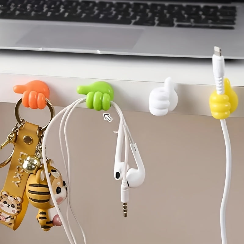 Conjunto de 5 Organizadores de Cables en Forma de Pulgar - Ganchos Adhesivos Sin Taladro para Hogar, Cocina y Dormitorio, Colores Surtidos (Amarillo, Azul, Blanco, Verde), Material Plástico, Ideal para Cargadores y Pequeños Accesorios, Soporte para Cuerd