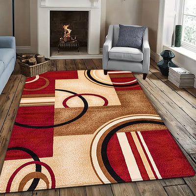 Alfombra cuadrada con diseño de círculos rojos elegante, suave de franela, resistente al desgaste, para decoración de dormitorio y sala
