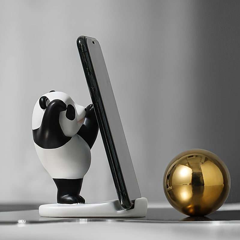 1pc Adorable Soporte para Teléfono y Tableta de Panda - ABS Impermeable, Figuras de Panda en Estilo Dibujos Animados en Blanco y Negro para Decoración de Escritorio, Ideal para Uso en Casa y Oficina, Regalo Perfecto para Amantes de la Tecnología