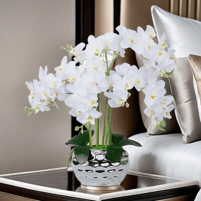 5 Piezas de Orquídeas Mariposa Blancas Elegantes Artificiales - Ideales para Hogar, Oficina, Bodas y Hoteles - Decoración para San Valentín, Día de la Madre y Aniversarios - Sin Contenedor Incluido - Decoración de Verano - Material Plástico - Para Mesas