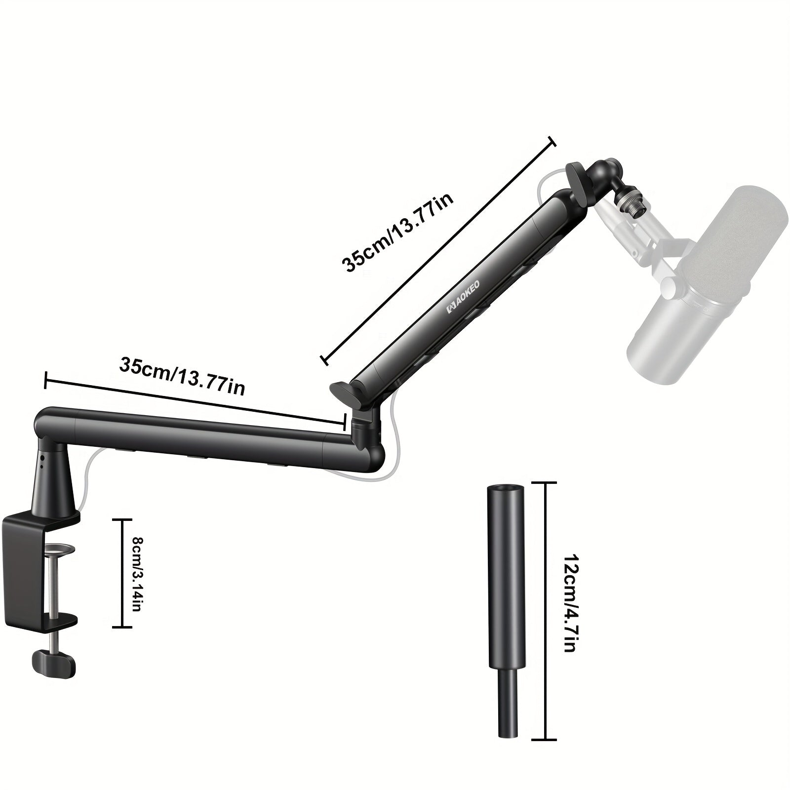 Soporte de Micrófono Ajustable para Escritorio Aokeo AK-55 con Almacenamiento de Cables - Construcción en Aleación Resistente, Negro, Compatible con Blue Yeti, Snowball iCE, HyperX QuadCast, SoloCast, Elgato Wave y Accesorios de Estudio | Base Profesiona