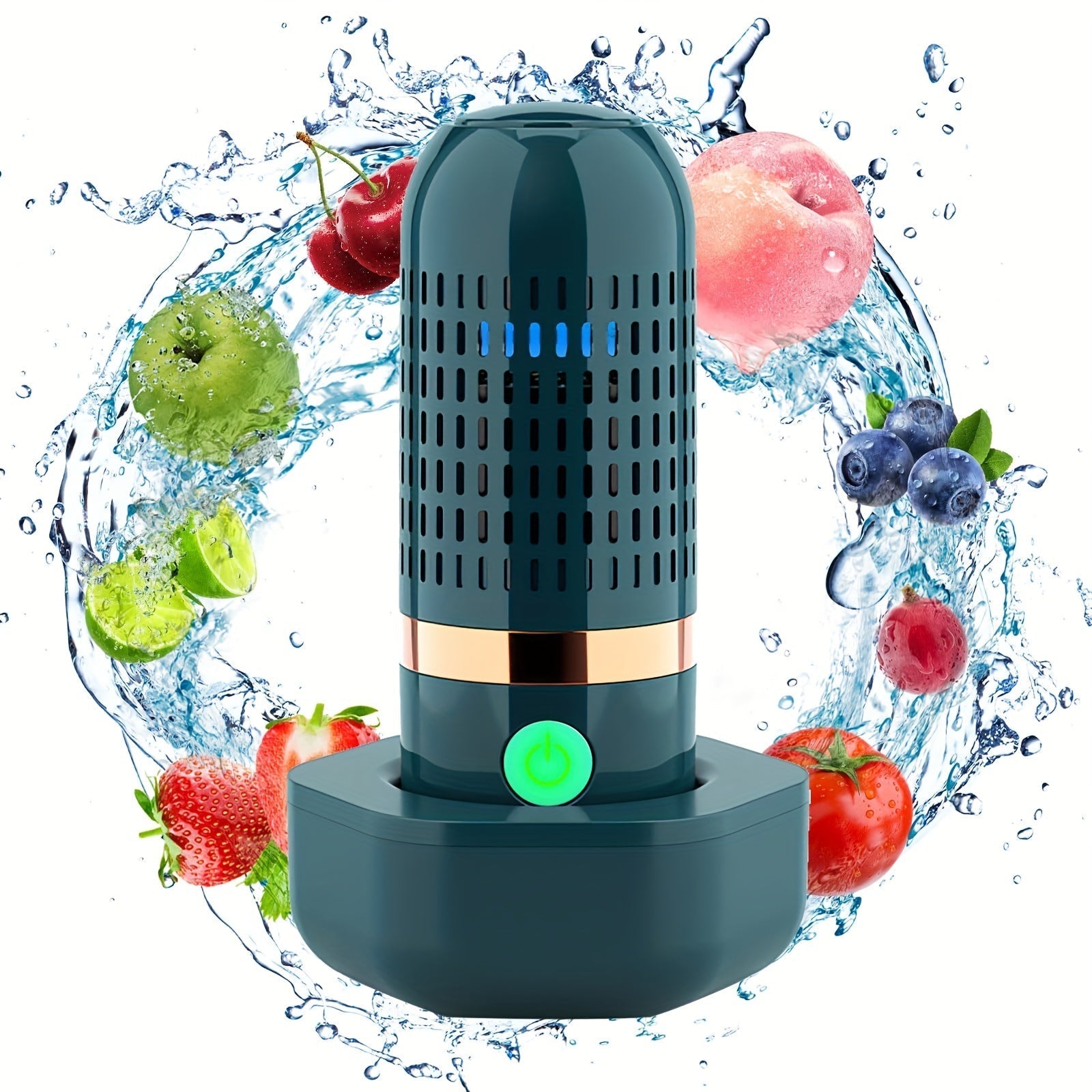 Máquina de Limpieza de Frutas y Verduras, Limpiador de Frutas y Verduras, Purificador de Alimentos Inalámbrico USB, Dispositivo Limpiador para Lavar Frutas, Verduras, Arroz, Carne y Vajilla (Azul)