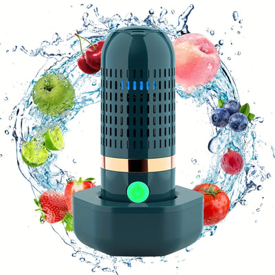 Limpiador de Frutas y Verduras Inalámbrico con USB, Dispositivo para Lavar Frutas, Verduras, Arroz, Carne y Vajilla (Azul)