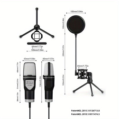 Micrófono de juego, micrófono USB para PC para podcasts de video, transmisión, micrófono de condensador con función de silencio rápido, trípode, filtro de pop, luz indicadora RGB, soporte antivibraciones, perilla de ganancia rotativa, compatible con PS4/