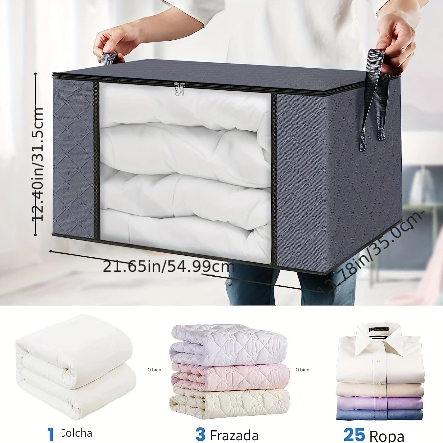 3 Cajas de Almacenamiento de Tela Plegables de Gran Capacidad - Perfectas para Organizar Dormitorios, Armarios, Ropa, Residencias, Spas y Armarios