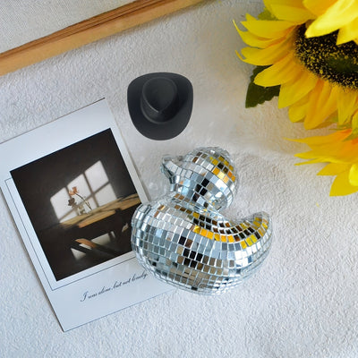 Pato con espejo de disco y sombrero de copa negro - Adorno de vidrio reflectante para fiestas, decoración del hogar y cafeterías, no necesita energía, decoración de disco reflectante | Pato decorativo | Superficie reflectante, decoraciones de bolas de di