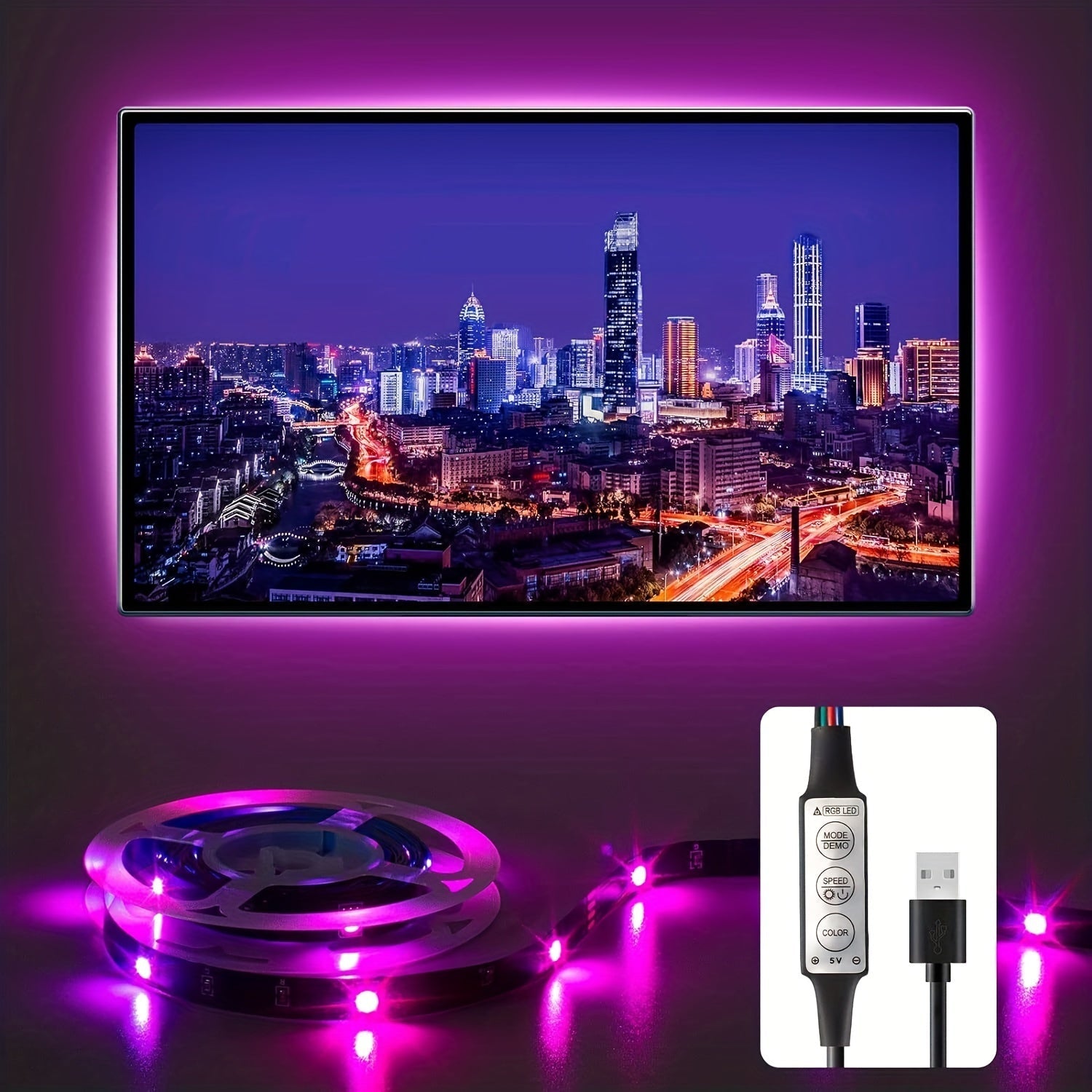 [Tira LED Regulable para TV] Tira de Iluminación LED Regulable de 196 pulgadas para TV - 1 Set para TV Inteligente de 22-65 pulgadas, 8 Colores, Modo Dinámico, Ajustable - Decoración de Fondo para Sala de Juegos, TV