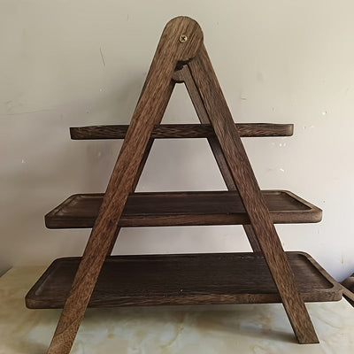 Bandeja de Servir de Madera de Acacia de 3 Niveles - Diseño Elegante en Forma de Escalera, Organizador Duradero para Cocina y Expositor de Buffet para Hogar, Hotel o Restaurante