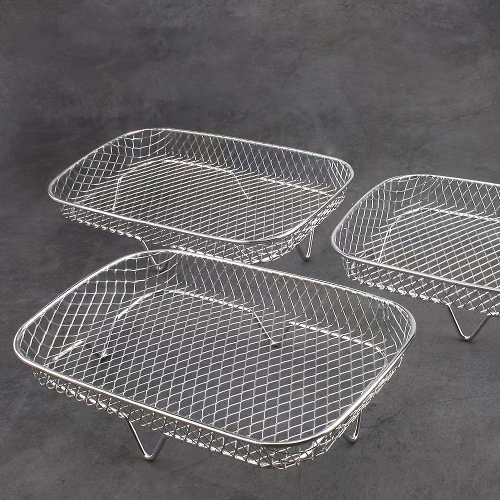 Conjunto de 3 piezas de Accesorios para Freidora de Aire de Acero Inoxidable 304, Rejilla para Microondas, Rejilla de Acero Inoxidable para Freidora de Aire Multifuncional Rectangular, Adecuada para la Mayoría de las Freidoras de Aire, Rejilla para Freid