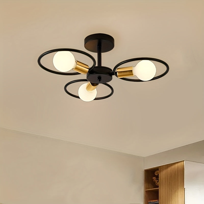 Lámpara de Araña Industrial Moderna con 3 Luces, Base Metálica Pulida E26/E27, Acento y Dorado para Sala de Estar, Comedor, Dormitorio o Decoración de Granja (Bombillas No Incluidas)