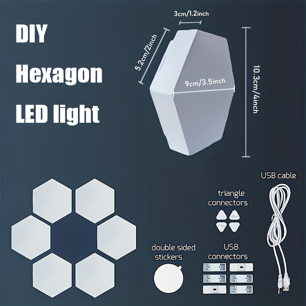 Juego de 6 luces nocturnas LED hexagonales controladas por tacto, iluminación decorativa blanca innovadora para uso interior y exterior
