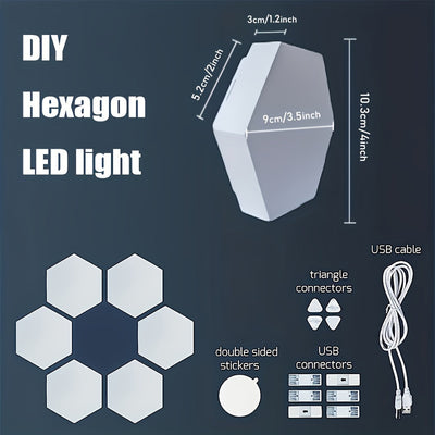 Juego de 6 luces nocturnas LED hexagonales controladas por tacto, iluminación decorativa blanca innovadora para uso interior y exterior