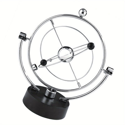 Pendulo Céleste Metálico Moderno - Adorno de Escritorio Orbital Oscilante para Hogar y Oficina, Funciona con Pilas (No Incluye Pilas AA), Diseño Elegante y Moderno con Marco Esférico y Base Metálica, Ideal para Decoración de Habitaciones o Escritos