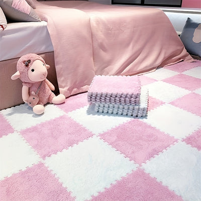 30 piezas, alfombra de felpa entrelazada, 29.97x29.97 cm, tapete para dormitorio tamaño completo, tatami cortable, uso doméstico duradero, material de poliéster y EVA, lavado a mano solamente, forma cuadrada