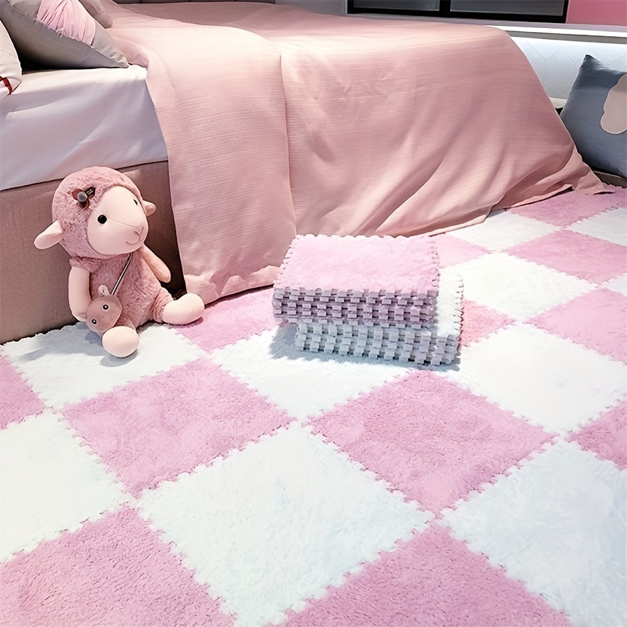 30 piezas, alfombra de felpa entrelazada, 29.97x29.97 cm, tapete para dormitorio tamaño completo, tatami cortable, uso doméstico duradero, material de poliéster y EVA, lavado a mano solamente, forma cuadrada
